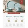 imageFamiware Milkyway Plates and Bowls Sets 12 Pieces Dinnerware Sets Reactive Glaze Dish Set Stoneware Dishes Set for 4 Matte WhiteLight Blue