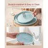 imageFamiware Milkyway Plates and Bowls Sets 12 Pieces Dinnerware Sets Reactive Glaze Dish Set Stoneware Dishes Set for 4 Matte WhiteLight Blue