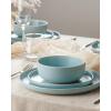 imageFamiware Milkyway Plates and Bowls Sets 12 Pieces Dinnerware Sets Reactive Glaze Dish Set Stoneware Dishes Set for 4 Matte WhiteLight Blue