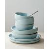 imageFamiware Milkyway Plates and Bowls Sets 12 Pieces Dinnerware Sets Reactive Glaze Dish Set Stoneware Dishes Set for 4 Matte WhiteLight Blue