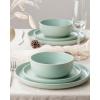 imageFamiware Milkyway Plates and Bowls Sets 12 Pieces Dinnerware Sets Reactive Glaze Dish Set Stoneware Dishes Set for 4 Matte WhiteLight Green