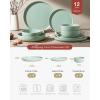 imageFamiware Milkyway Plates and Bowls Sets 12 Pieces Dinnerware Sets Reactive Glaze Dish Set Stoneware Dishes Set for 4 Matte WhiteLight Green