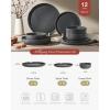 imageFamiware Milkyway Plates and Bowls Sets 12 Pieces Dinnerware Sets Reactive Glaze Dish Set Stoneware Dishes Set for 4 Matte WhiteMatte Dark Charcoal