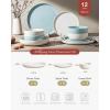 imageFamiware Milkyway Plates and Bowls Sets 12 Pieces Dinnerware Sets Reactive Glaze Dish Set Stoneware Dishes Set for 4 Matte WhiteMatte White  Light Blue