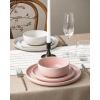 imageFamiware Milkyway Plates and Bowls Sets 12 Pieces Dinnerware Sets Reactive Glaze Dish Set Stoneware Dishes Set for 4 Matte WhiteMatte White  Light Pink