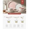 imageFamiware Milkyway Plates and Bowls Sets 12 Pieces Dinnerware Sets Reactive Glaze Dish Set Stoneware Dishes Set for 4 Matte WhiteMatte White  Light Pink
