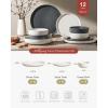 imageFamiware Milkyway Plates and Bowls Sets 12 Pieces Dinnerware Sets Reactive Glaze Dish Set Stoneware Dishes Set for 4 Matte WhiteMatte White  Matte Dark Charcoal