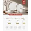 imageFamiware Milkyway Plates and Bowls Sets 12 Pieces Dinnerware Sets Reactive Glaze Dish Set Stoneware Dishes Set for 4 Matte WhiteMatte White