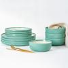 imageFamiware Nature Plates and Bowls Set 18 Pieces Dinnerware Sets Dishware Sets Dishes Set for 6 Microwave and Dishwasher Safe Midnight BlueGreen and Beige