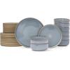 imageFamiware Nature Plates and Bowls Set 18 Pieces Dinnerware Sets Dishware Sets Dishes Set for 6 Microwave and Dishwasher Safe Midnight BlueLight Blue