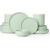 imageFamiware Nature Plates and Bowls Set 18 Pieces Dinnerware Sets Dishware Sets Dishes Set for 6 Microwave and Dishwasher Safe Midnight BlueSpeckled Light Green