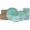 imageFamiware Nature Plates and Bowls Set 18 Pieces Dinnerware Sets Dishware Sets Dishes Set for 6 Microwave and Dishwasher Safe Midnight BlueVerdure