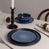 imageFamiware Star Dinnerware Set Plates and Bowls Sets for 8 24pcs Ribbed Stoneware Dishes  Chip ampamp Scratch Resistant Microwave ampamp Dishwasher Safe Tableware Vanilla WhiteStarry Blue