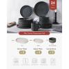 imageFamiware Star Dinnerware Set Plates and Bowls Sets for 8 24pcs Ribbed Stoneware Dishes  Chip ampamp Scratch Resistant Microwave ampamp Dishwasher Safe Tableware Vanilla WhiteMatte White  Matte Dark Charcoal