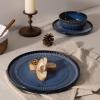 imageFamiware Star Dinnerware Set Plates and Bowls Sets for 8 24pcs Ribbed Stoneware Dishes  Chip ampamp Scratch Resistant Microwave ampamp Dishwasher Safe Tableware Vanilla WhiteStarry Blue