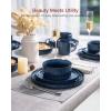 imageFamiware Star Dinnerware Set Plates and Bowls Sets for 8 24pcs Ribbed Stoneware Dishes  Chip ampamp Scratch Resistant Microwave ampamp Dishwasher Safe Tableware Vanilla WhiteNebulas Blue