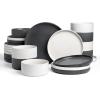 imageFamiware Star Dinnerware Set Plates and Bowls Sets for 8 24pcs Ribbed Stoneware Dishes  Chip ampamp Scratch Resistant Microwave ampamp Dishwasher Safe Tableware Vanilla WhiteMatte White  Matte Dark Charcoal