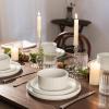 imageFamiware Star Dinnerware Set Plates and Bowls Sets for 8 24pcs Ribbed Stoneware Dishes  Chip ampamp Scratch Resistant Microwave ampamp Dishwasher Safe Tableware Vanilla WhiteMatte White