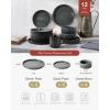 imageFamiware Star Dinnerware Set Plates and Bowls Sets for 8 24pcs Ribbed Stoneware Dishes  Chip ampamp Scratch Resistant Microwave ampamp Dishwasher Safe Tableware Vanilla WhiteDeep Forest