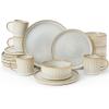 imageFamiware Star Dinnerware Set Plates and Bowls Sets for 8 24pcs Ribbed Stoneware Dishes  Chip ampamp Scratch Resistant Microwave ampamp Dishwasher Safe Tableware Vanilla WhiteCappuccino White