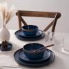 imageFamiware Star Dinnerware Set Plates and Bowls Sets for 8 24pcs Ribbed Stoneware Dishes  Chip ampamp Scratch Resistant Microwave ampamp Dishwasher Safe Tableware Vanilla WhiteStarry Blue