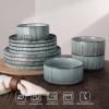 imageFamiware Star Dinnerware Set Plates and Bowls Sets for 8 24pcs Ribbed Stoneware Dishes  Chip ampamp Scratch Resistant Microwave ampamp Dishwasher Safe Tableware Vanilla WhiteSmoky Blue