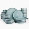 imageFamiware Star Dinnerware Set Plates and Bowls Sets for 8 24pcs Ribbed Stoneware Dishes  Chip ampamp Scratch Resistant Microwave ampamp Dishwasher Safe Tableware Vanilla WhiteSmoky Blue