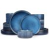imageFamiware Star Dinnerware Set Plates and Bowls Sets for 8 24pcs Ribbed Stoneware Dishes  Chip ampamp Scratch Resistant Microwave ampamp Dishwasher Safe Tableware Vanilla WhiteNebulas Blue