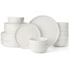 imageFamiware Star Dinnerware Set Plates and Bowls Sets for 8 24pcs Ribbed Stoneware Dishes  Chip ampamp Scratch Resistant Microwave ampamp Dishwasher Safe Tableware Vanilla WhiteMatte Reactive White