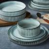 imageFamiware Star Dinnerware Set Plates and Bowls Sets for 8 24pcs Ribbed Stoneware Dishes  Chip ampamp Scratch Resistant Microwave ampamp Dishwasher Safe Tableware Vanilla WhiteSmoky Blue