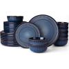imageFamiware Star Dinnerware Set Plates and Bowls Sets for 8 24pcs Ribbed Stoneware Dishes  Chip ampamp Scratch Resistant Microwave ampamp Dishwasher Safe Tableware Vanilla WhiteStarry Blue