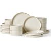 imageFamiware Star Dinnerware Set Plates and Bowls Sets for 8 24pcs Ribbed Stoneware Dishes  Chip ampamp Scratch Resistant Microwave ampamp Dishwasher Safe Tableware Vanilla WhiteVanilla White