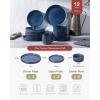 imageFamiware Star Dinnerware Set Plates and Bowls Sets for 8 24pcs Ribbed Stoneware Dishes  Chip ampamp Scratch Resistant Microwave ampamp Dishwasher Safe Tableware Vanilla WhiteNebulas Blue