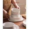imageFamiware Star Dinnerware Set Plates and Bowls Sets for 8 24pcs Ribbed Stoneware Dishes  Chip ampamp Scratch Resistant Microwave ampamp Dishwasher Safe Tableware Vanilla WhiteMatte White