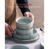 imageFamiware Star Dinnerware Set Plates and Bowls Sets for 8 24pcs Ribbed Stoneware Dishes  Chip ampamp Scratch Resistant Microwave ampamp Dishwasher Safe Tableware Vanilla WhiteSmoky Blue