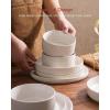 imageFamiware Star Dinnerware Set Plates and Bowls Sets for 8 24pcs Ribbed Stoneware Dishes  Chip ampamp Scratch Resistant Microwave ampamp Dishwasher Safe Tableware Vanilla WhiteMatte White