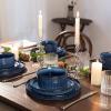 imageFamiware Star Dinnerware Set Plates and Bowls Sets for 8 24pcs Ribbed Stoneware Dishes  Chip ampamp Scratch Resistant Microwave ampamp Dishwasher Safe Tableware Vanilla WhiteNebulas Blue