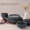 imageFamiware Star Dinnerware Set Plates and Bowls Sets for 8 24pcs Ribbed Stoneware Dishes  Chip ampamp Scratch Resistant Microwave ampamp Dishwasher Safe Tableware Vanilla WhiteMatte Midnight Grey