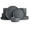 imageFamiware Star Dinnerware Set Plates and Bowls Sets for 8 24pcs Ribbed Stoneware Dishes  Chip ampamp Scratch Resistant Microwave ampamp Dishwasher Safe Tableware Vanilla WhiteMatte Dark Charcoal