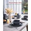 imageFamiware Star Dinnerware Set Plates and Bowls Sets for 8 24pcs Ribbed Stoneware Dishes  Chip ampamp Scratch Resistant Microwave ampamp Dishwasher Safe Tableware Vanilla WhiteMatte Dark Charcoal