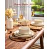 imageFamiware Star Dinnerware Set Plates and Bowls Sets for 8 24pcs Ribbed Stoneware Dishes  Chip ampamp Scratch Resistant Microwave ampamp Dishwasher Safe Tableware Vanilla WhiteVanilla White