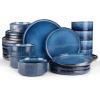 imageFamiware Star Dinnerware Set Plates and Bowls Sets for 8 24pcs Ribbed Stoneware Dishes  Chip ampamp Scratch Resistant Microwave ampamp Dishwasher Safe Tableware Vanilla WhiteNebulas Blue