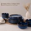 imageFamiware Star Dinnerware Set Plates and Bowls Sets for 8 24pcs Ribbed Stoneware Dishes  Chip ampamp Scratch Resistant Microwave ampamp Dishwasher Safe Tableware Vanilla WhiteStarry Blue