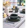 imageFamiware Star Dinnerware Set Plates and Bowls Sets for 8 24pcs Ribbed Stoneware Dishes  Chip ampamp Scratch Resistant Microwave ampamp Dishwasher Safe Tableware Vanilla WhiteDeep Forest