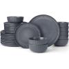 imageFamiware Star Dinnerware Set Plates and Bowls Sets for 8 24pcs Ribbed Stoneware Dishes  Chip ampamp Scratch Resistant Microwave ampamp Dishwasher Safe Tableware Vanilla WhiteMatte Midnight Grey