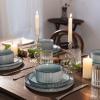 imageFamiware Star Dinnerware Set Plates and Bowls Sets for 8 24pcs Ribbed Stoneware Dishes  Chip ampamp Scratch Resistant Microwave ampamp Dishwasher Safe Tableware Vanilla WhiteSmoky Blue