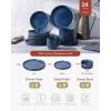 imageFamiware Star Dinnerware Set Plates and Bowls Sets for 8 24pcs Ribbed Stoneware Dishes  Chip ampamp Scratch Resistant Microwave ampamp Dishwasher Safe Tableware Vanilla WhiteNebulas Blue