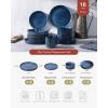 imageFamiware Star Dinnerware Set Plates and Bowls Sets for 8 24pcs Ribbed Stoneware Dishes  Chip ampamp Scratch Resistant Microwave ampamp Dishwasher Safe Tableware Vanilla WhiteNebulas Blue