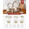 imageFamiware Star Dinnerware Set Plates and Bowls Sets for 8 24pcs Ribbed Stoneware Dishes  Chip ampamp Scratch Resistant Microwave ampamp Dishwasher Safe Tableware Vanilla WhiteCappuccino White