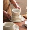 imageFamiware Star Dinnerware Set Plates and Bowls Sets for 8 24pcs Ribbed Stoneware Dishes  Chip ampamp Scratch Resistant Microwave ampamp Dishwasher Safe Tableware Vanilla WhiteCappuccino White
